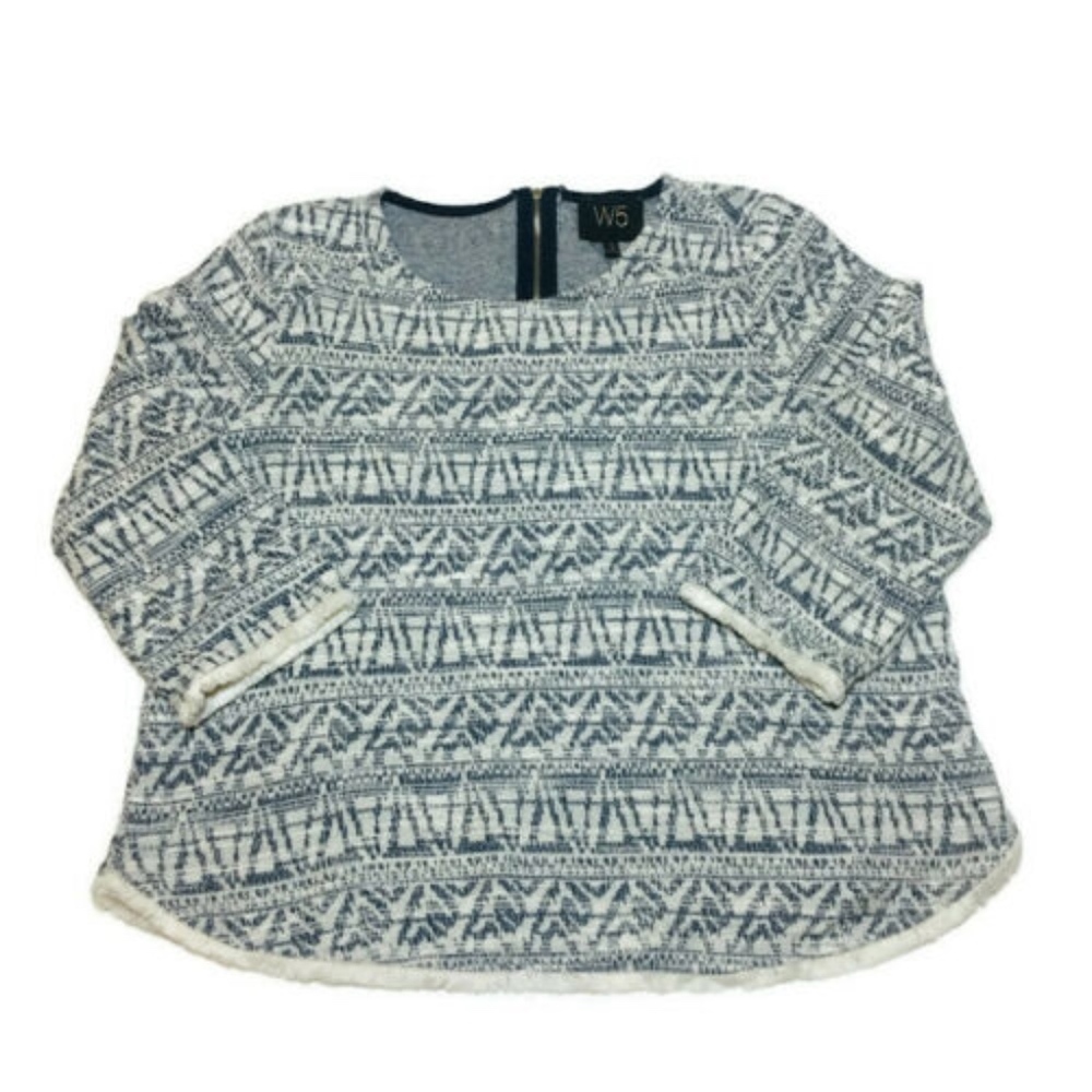 Anthropologie W5 Woven Geo Print Fringe Trim Top